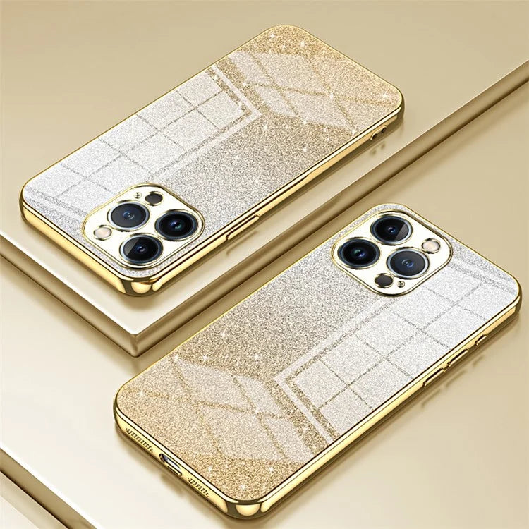 For iPhone 13 Pro Cell Phone Case Precise Cutout Electroplating Gradient Glitter TPU Cover