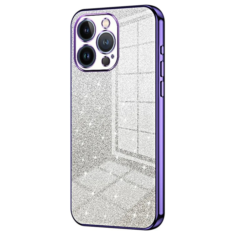 For iPhone 13 Pro Cell Phone Case Precise Cutout Electroplating Gradient Glitter TPU Cover