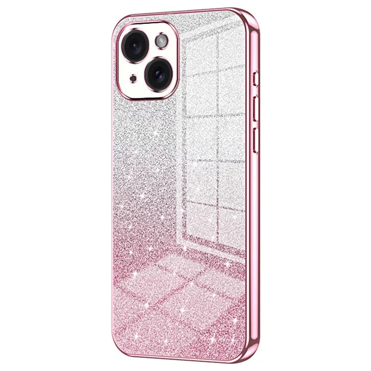 For iPhone 15 Cell Phone Case Precise Cutout Gradient Glitter Anti-drop TPU Cover
