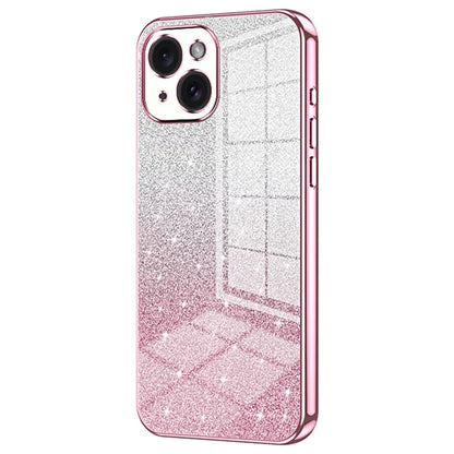 For iPhone 15 Cell Phone Case Precise Cutout Gradient Glitter Anti-drop TPU Cover