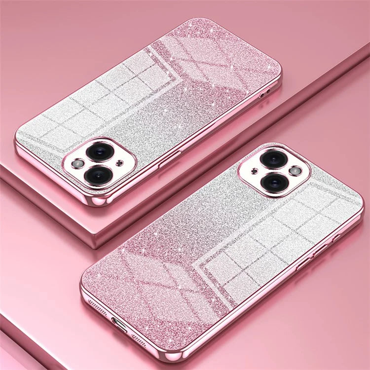 For iPhone 15 Cell Phone Case Precise Cutout Gradient Glitter Anti-drop TPU Cover