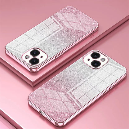 For iPhone 15 Cell Phone Case Precise Cutout Gradient Glitter Anti-drop TPU Cover