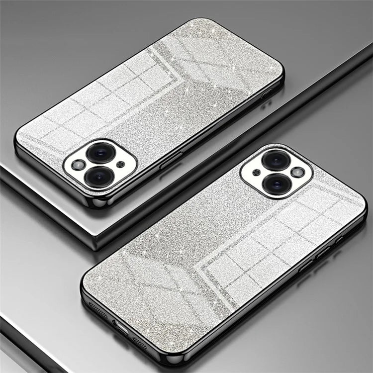 For iPhone 15 Cell Phone Case Precise Cutout Gradient Glitter Anti-drop TPU Cover