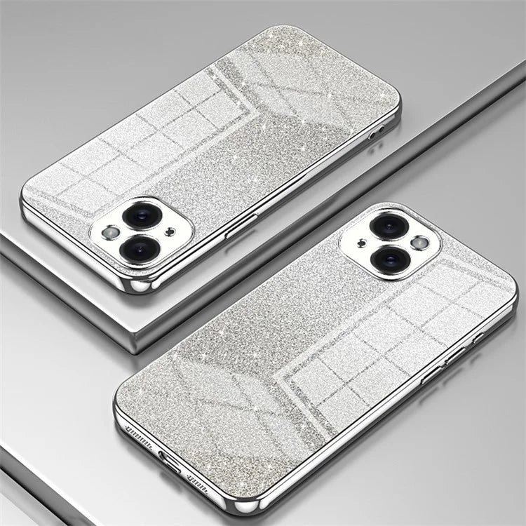 For iPhone 15 Cell Phone Case Precise Cutout Gradient Glitter Anti-drop TPU Cover