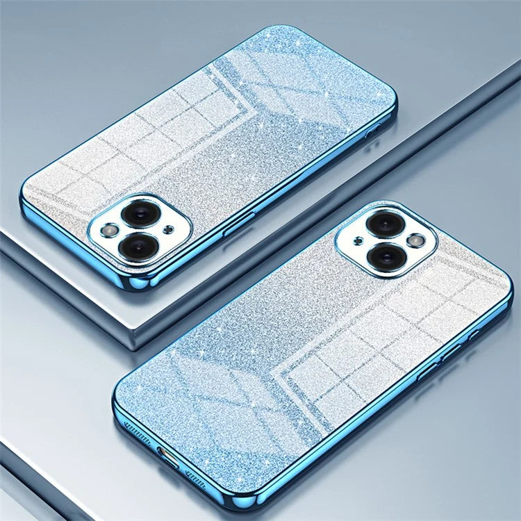 For iPhone 15 Cell Phone Case Precise Cutout Gradient Glitter Anti-drop TPU Cover