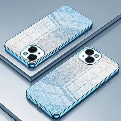 For iPhone 15 Cell Phone Case Precise Cutout Gradient Glitter Anti-drop TPU Cover