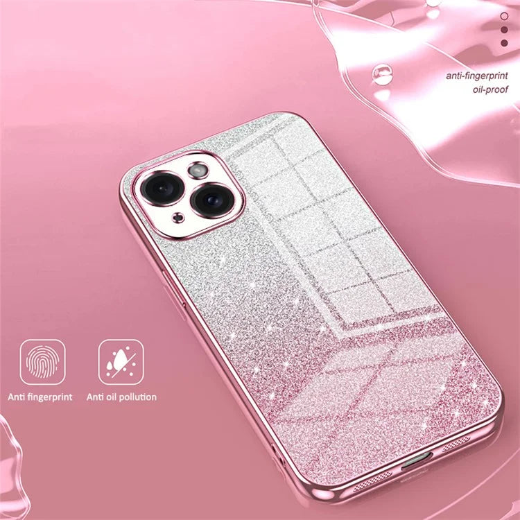 For iPhone 15 Cell Phone Case Precise Cutout Gradient Glitter Anti-drop TPU Cover