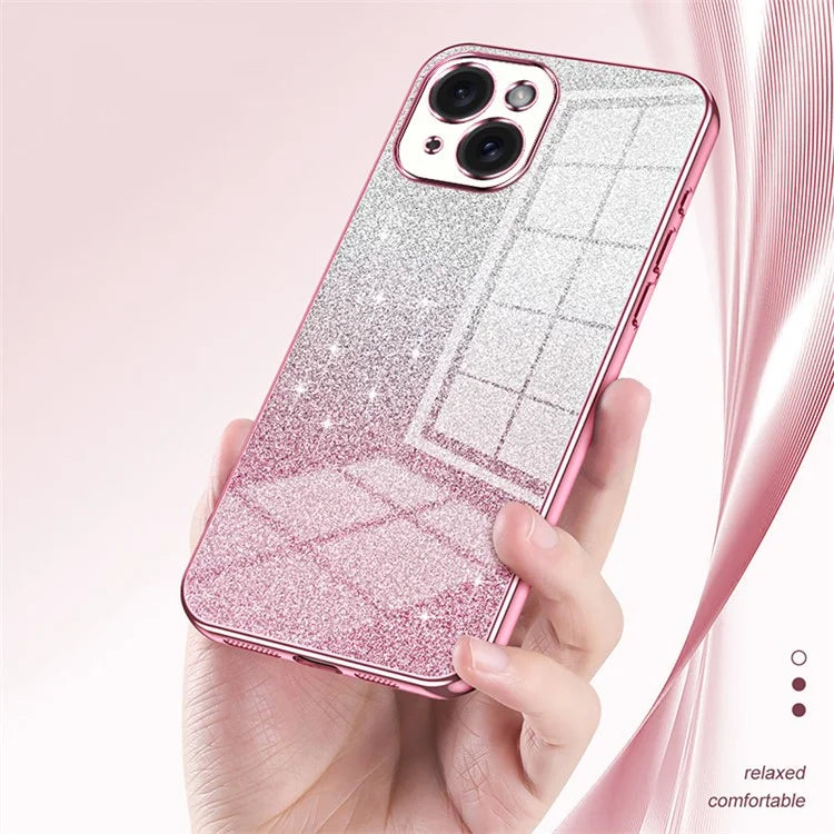 For iPhone 15 Cell Phone Case Precise Cutout Gradient Glitter Anti-drop TPU Cover