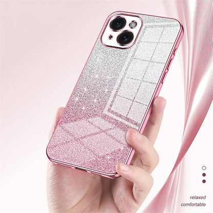 For iPhone 15 Cell Phone Case Precise Cutout Gradient Glitter Anti-drop TPU Cover