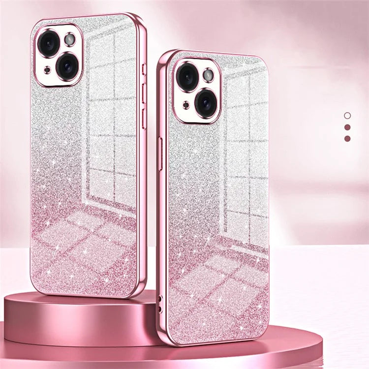 For iPhone 15 Cell Phone Case Precise Cutout Gradient Glitter Anti-drop TPU Cover