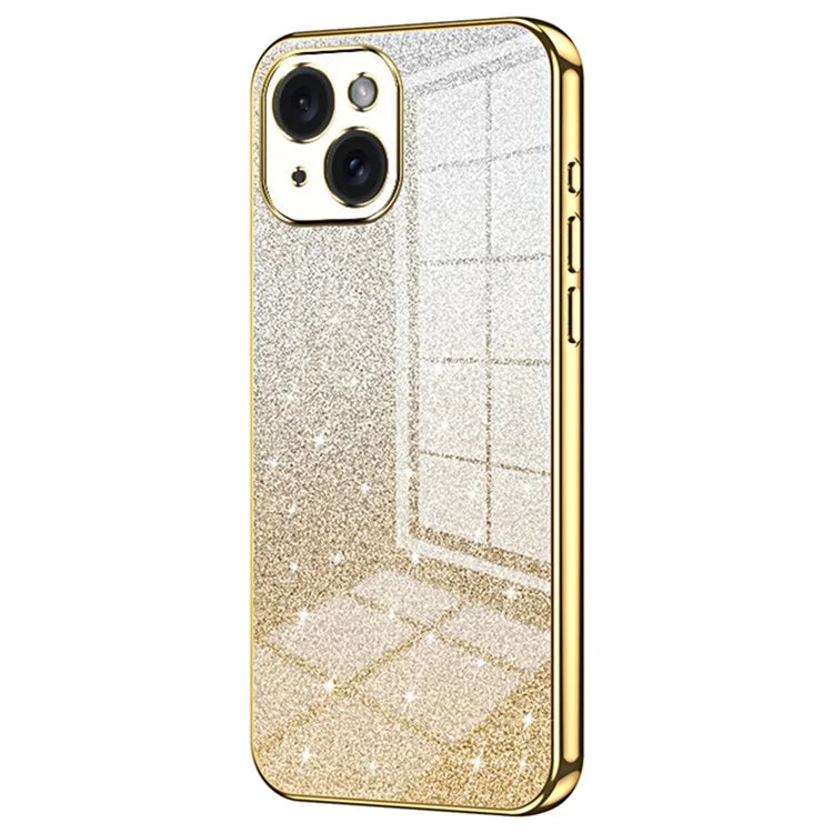 For iPhone 15 Cell Phone Case Precise Cutout Gradient Glitter Anti-drop TPU Cover