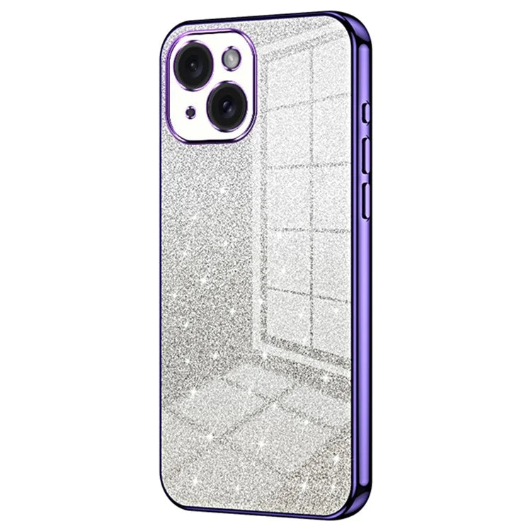 For iPhone 15 Cell Phone Case Precise Cutout Gradient Glitter Anti-drop TPU Cover
