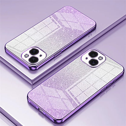 For iPhone 15 Cell Phone Case Precise Cutout Gradient Glitter Anti-drop TPU Cover