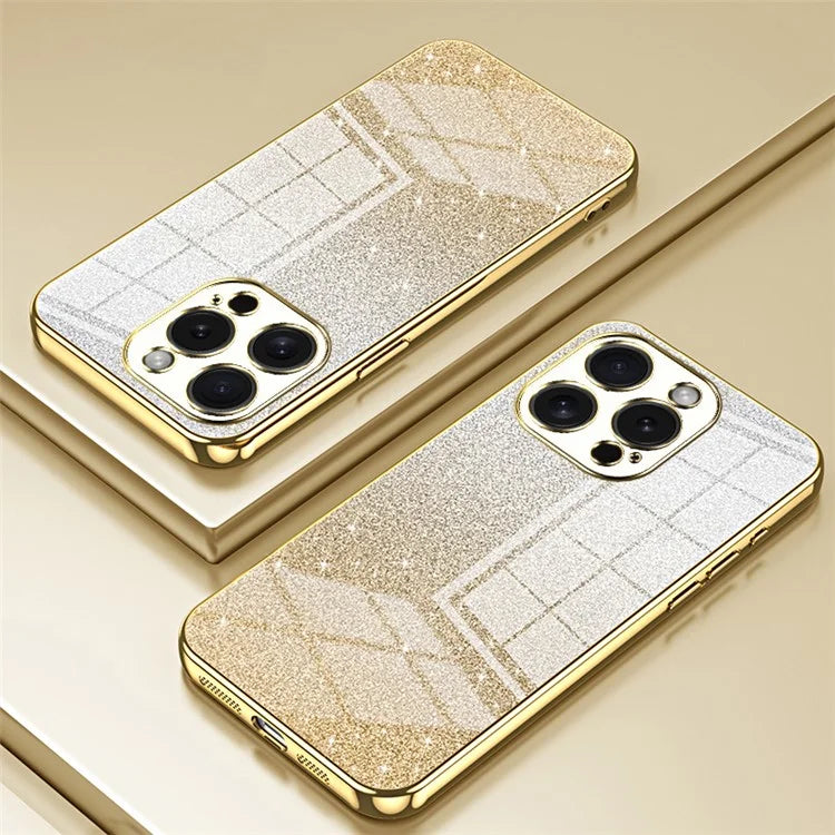 For iPhone 15 Pro Cell Phone Case Glitter Precise Cutout Flexible TPU Electroplating Cover