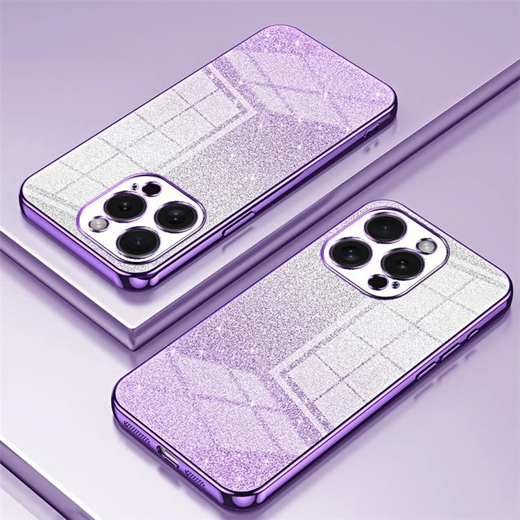 For iPhone 15 Pro Cell Phone Case Glitter Precise Cutout Flexible TPU Electroplating Cover