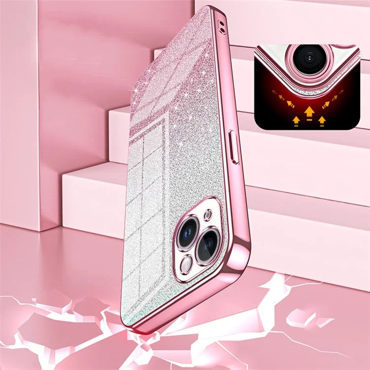 For iPhone 14 Plus Cell Phone Case Glitter Precise Cutout Electroplating TPU Cover