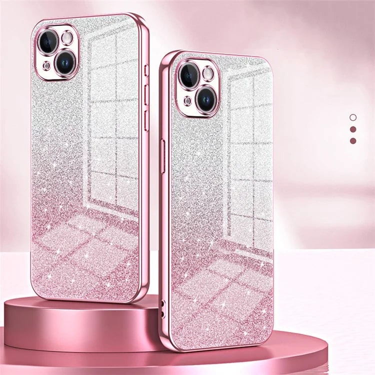 For iPhone 14 Plus Cell Phone Case Glitter Precise Cutout Electroplating TPU Cover