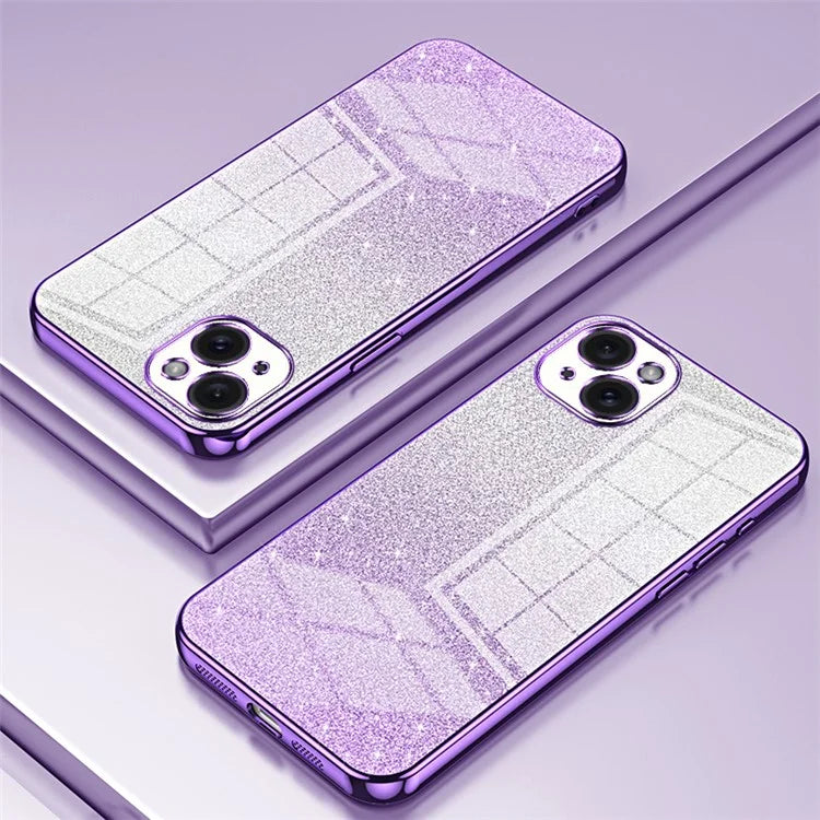 For iPhone 15 Plus Cell Phone Case Shockproof Gradient Glitter Precise Cutout TPU Cover