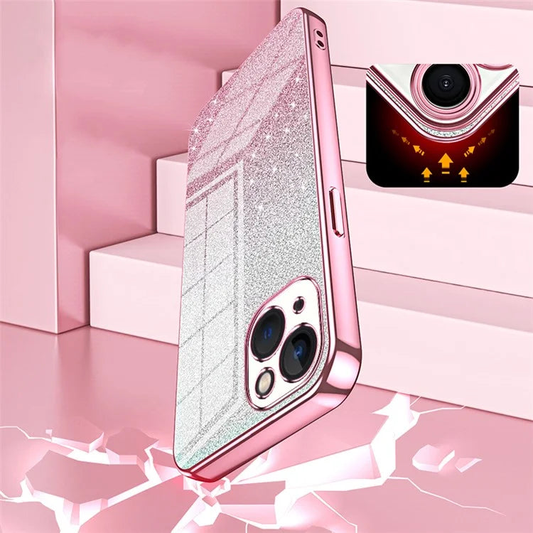 For iPhone 13 Cell Phone Case Gradient Glitter Precise Cutout TPU Protective Cover