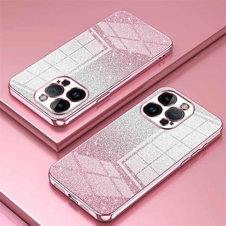 For iPhone 14 Pro Cell Phone Case Gradient Glitter Precise Cutout Anti-scratch TPU Cover