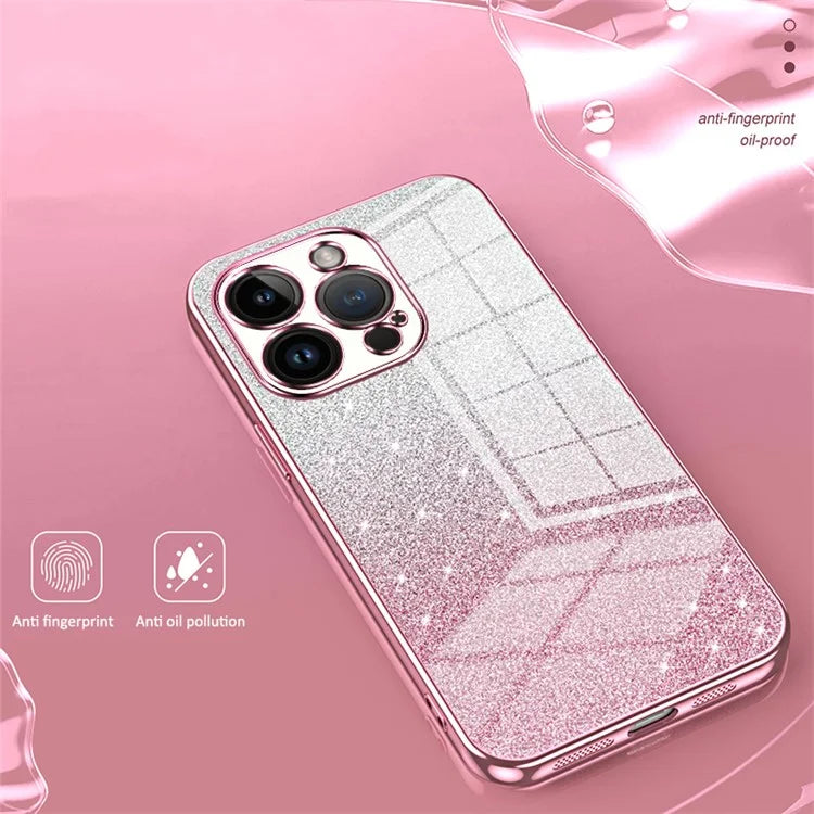 For iPhone 14 Pro Cell Phone Case Gradient Glitter Precise Cutout Anti-scratch TPU Cover