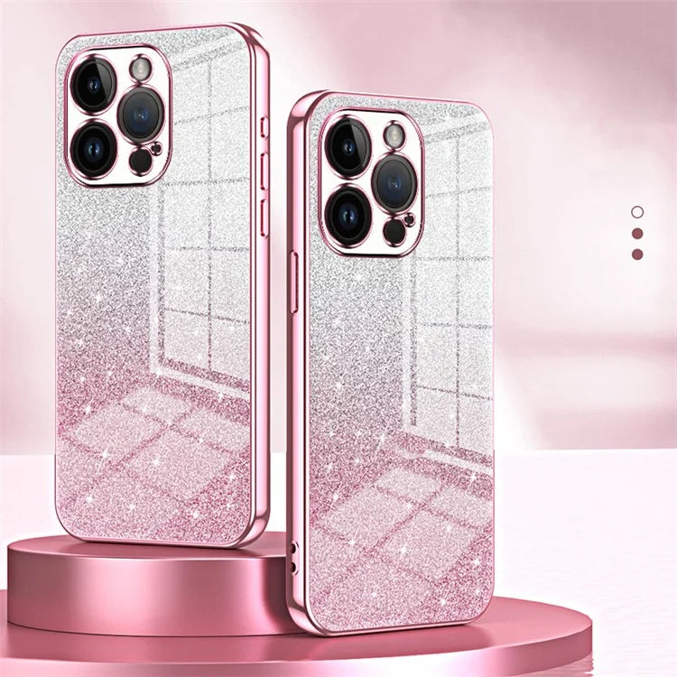 For iPhone 14 Pro Cell Phone Case Gradient Glitter Precise Cutout Anti-scratch TPU Cover