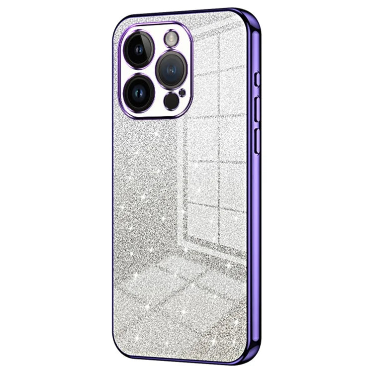 For iPhone 14 Pro Cell Phone Case Gradient Glitter Precise Cutout Anti-scratch TPU Cover