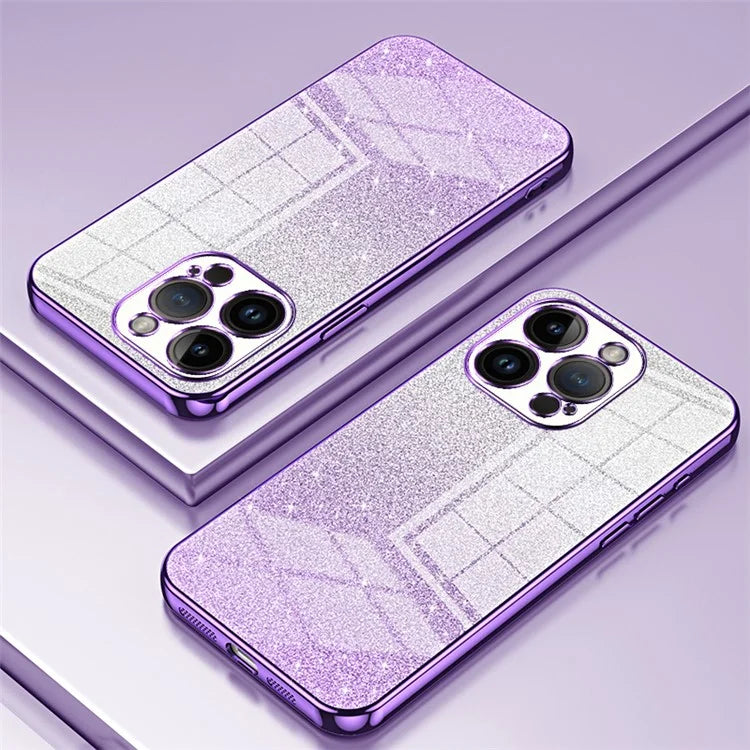For iPhone 14 Pro Cell Phone Case Gradient Glitter Precise Cutout Anti-scratch TPU Cover