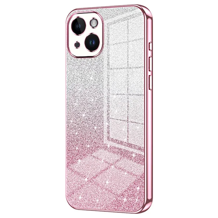 For iPhone 14 Cell Phone Case Gradient Glitter Precise Cutout TPU Back Cover