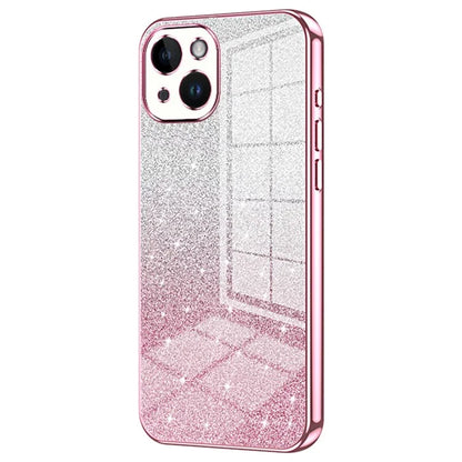 For iPhone 14 Cell Phone Case Gradient Glitter Precise Cutout TPU Back Cover