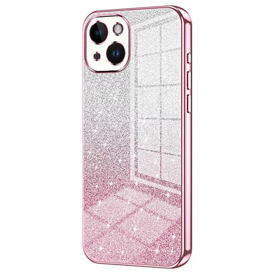 For iPhone 14 Cell Phone Case Gradient Glitter Precise Cutout TPU Back Cover