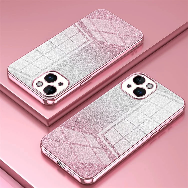 For iPhone 14 Cell Phone Case Gradient Glitter Precise Cutout TPU Back Cover