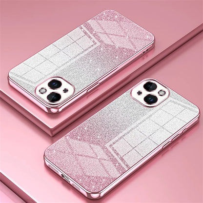 For iPhone 14 Cell Phone Case Gradient Glitter Precise Cutout TPU Back Cover
