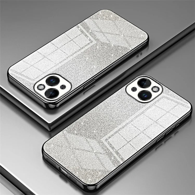For iPhone 14 Cell Phone Case Gradient Glitter Precise Cutout TPU Back Cover