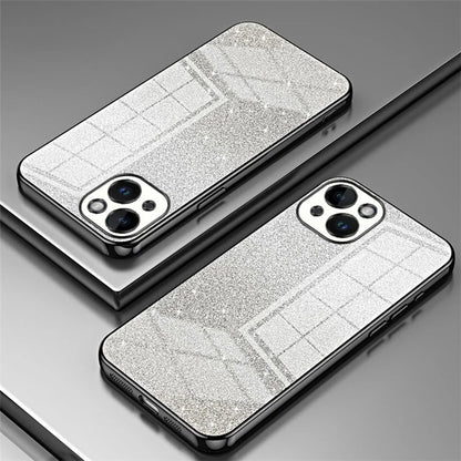 For iPhone 14 Cell Phone Case Gradient Glitter Precise Cutout TPU Back Cover