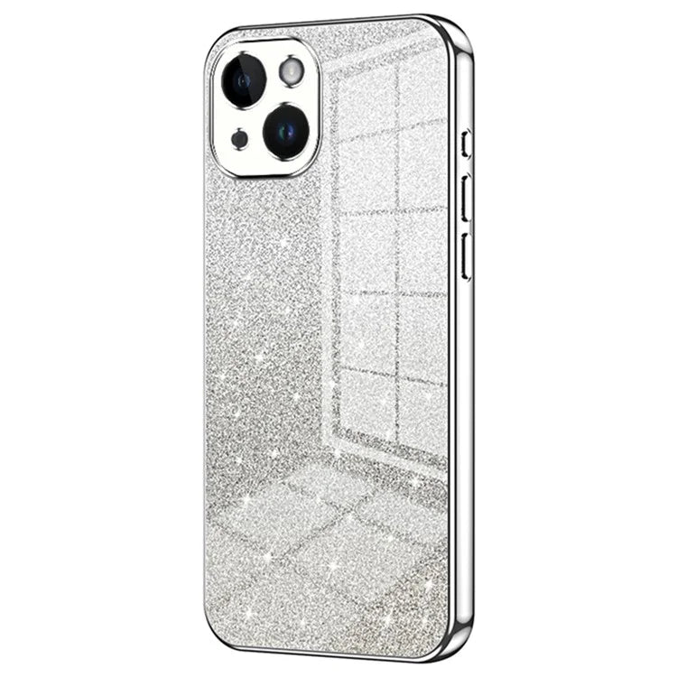 For iPhone 14 Cell Phone Case Gradient Glitter Precise Cutout TPU Back Cover