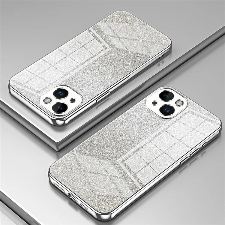 For iPhone 14 Cell Phone Case Gradient Glitter Precise Cutout TPU Back Cover