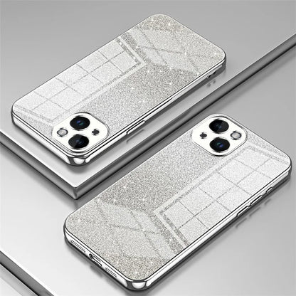 For iPhone 14 Cell Phone Case Gradient Glitter Precise Cutout TPU Back Cover