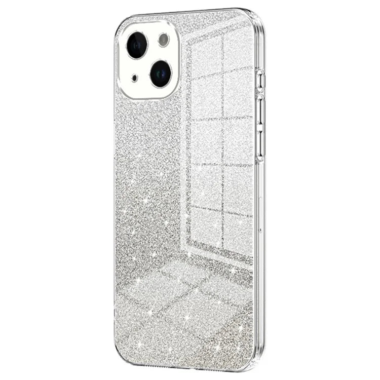 For iPhone 14 Cell Phone Case Gradient Glitter Precise Cutout TPU Back Cover