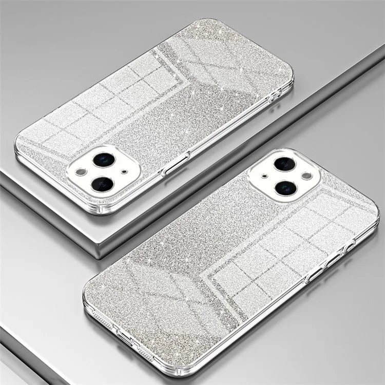 For iPhone 14 Cell Phone Case Gradient Glitter Precise Cutout TPU Back Cover