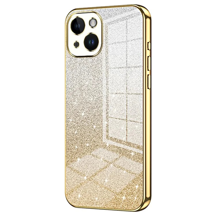 For iPhone 14 Cell Phone Case Gradient Glitter Precise Cutout TPU Back Cover