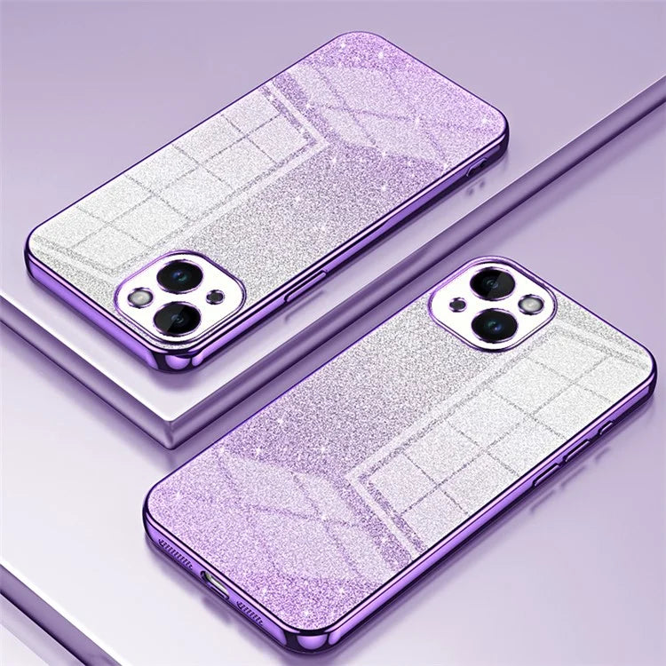 For iPhone 14 Cell Phone Case Gradient Glitter Precise Cutout TPU Back Cover