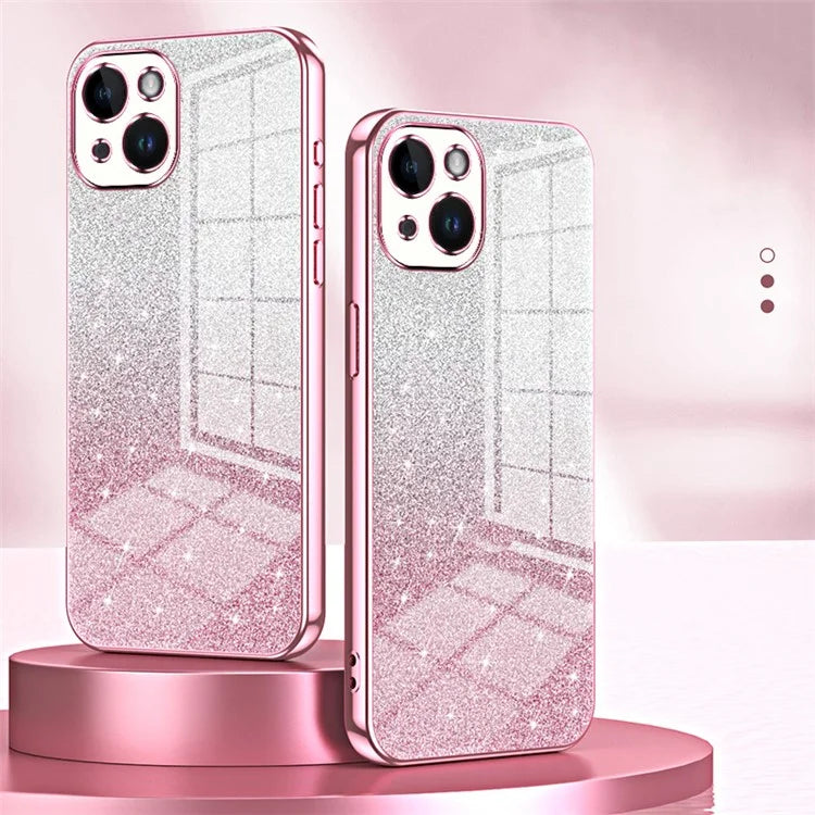 For iPhone 14 Cell Phone Case Gradient Glitter Precise Cutout TPU Back Cover