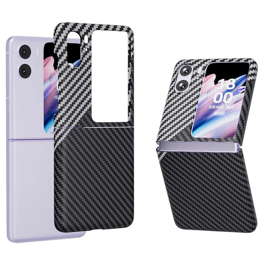 For Oppo Find N2 Flip 5G Cell Phone Case Carbon Fiber Texture Leather+PC Folding Cover+Silver