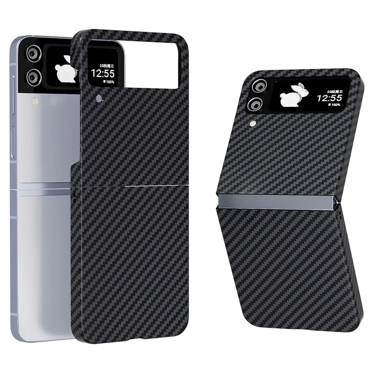 For Samsung Galaxy Z Flip4 5G Case PU Leather+PC Carbon Fiber Texture Flip Phone Shell