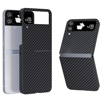 For Samsung Galaxy Z Flip4 5G Case PU Leather+PC Carbon Fiber Texture Flip Phone Shell