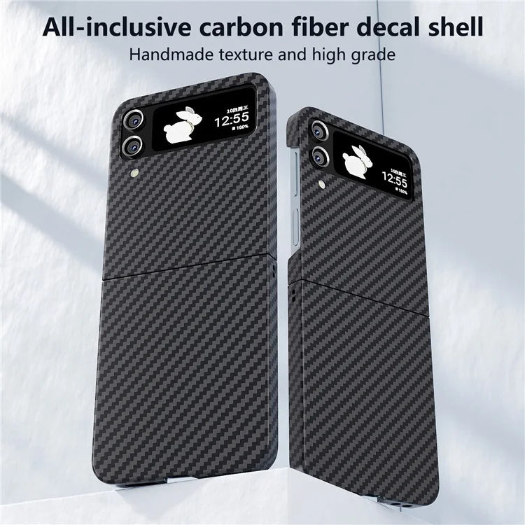 For Samsung Galaxy Z Flip4 5G Case PU Leather+PC Carbon Fiber Texture Flip Phone Shell