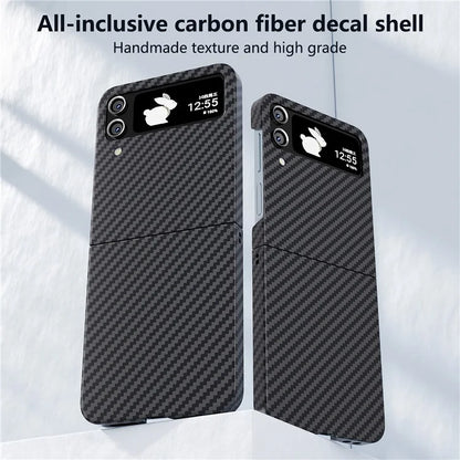 For Samsung Galaxy Z Flip4 5G Case PU Leather+PC Carbon Fiber Texture Flip Phone Shell