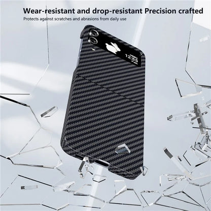 For Samsung Galaxy Z Flip4 5G Case PU Leather+PC Carbon Fiber Texture Flip Phone Shell