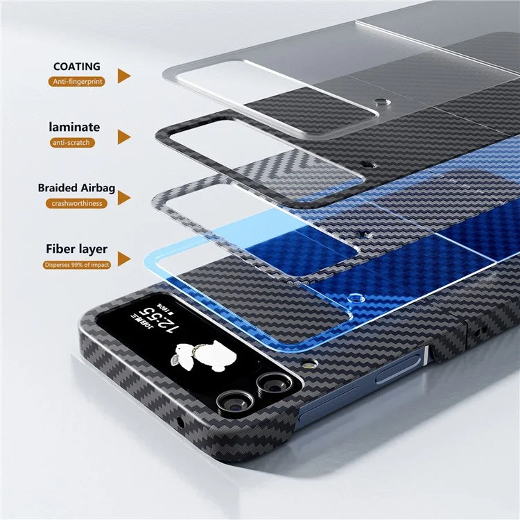 For Samsung Galaxy Z Flip4 5G Case PU Leather+PC Carbon Fiber Texture Flip Phone Shell